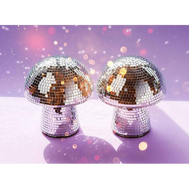 JONSKA Decoratie Disco paddenstoelen - Huisdecoratie - 2 Delig - 16 x 14,5 cm