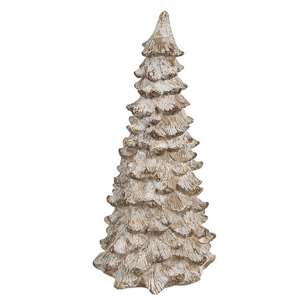 Clayre & Eef Decoratie Beeld Kerstboom 9x9x18 cm Beige Wit Kunststof Beige