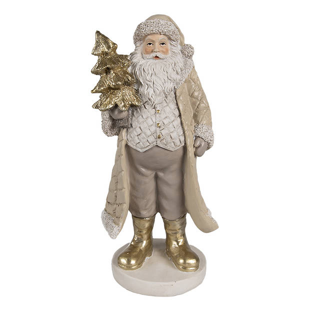 Clayre & Eef Kerstdecoratie Beeld Kerstman 21 cm Beige Kunststof Beige