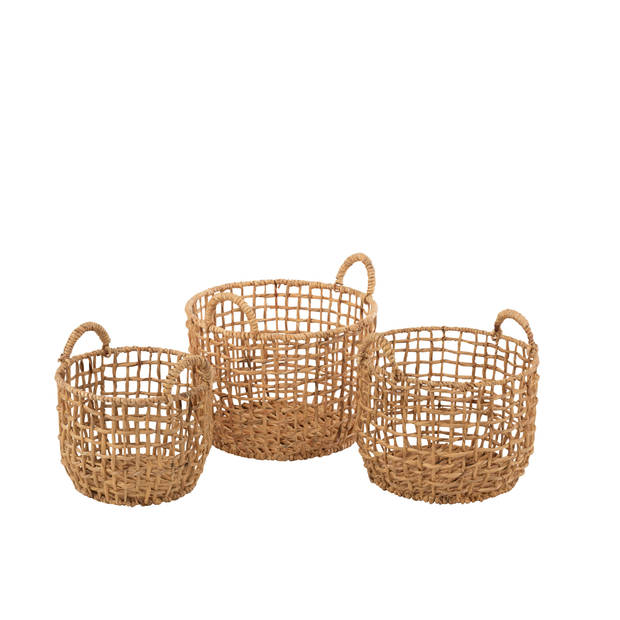 J-line - Set Van 3 Manden Rond Open Waterhyacint Naturel - 44x44x31cm