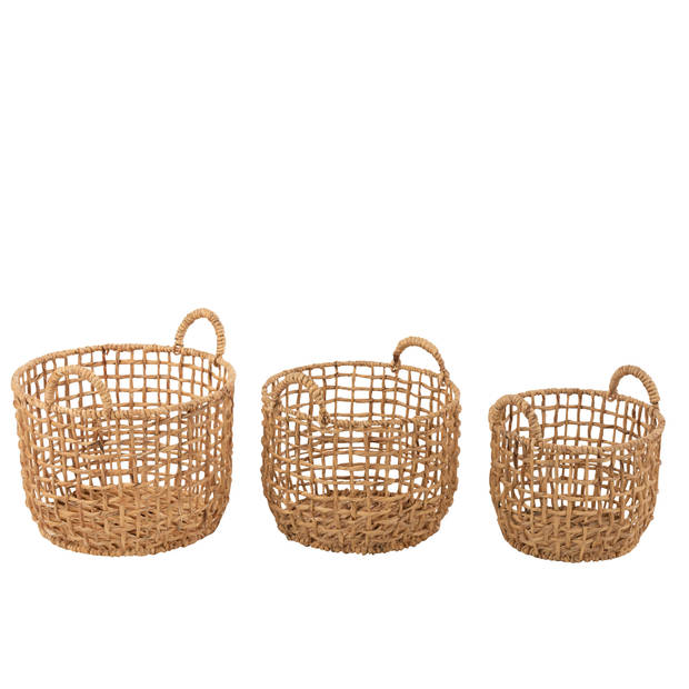 J-line - Set Van 3 Manden Rond Open Waterhyacint Naturel - 44x44x31cm