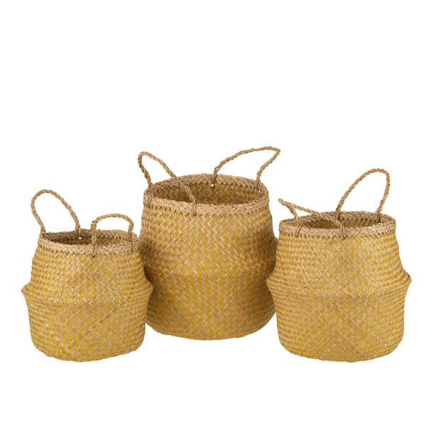 J-line - Set 3 Manden Intrekbaar Zeegras Geel - 30x30x28cm