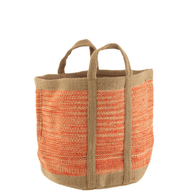 J-line - Mand Rond Met Handvaten Jute Naturel/oranje - 60x40x40cm