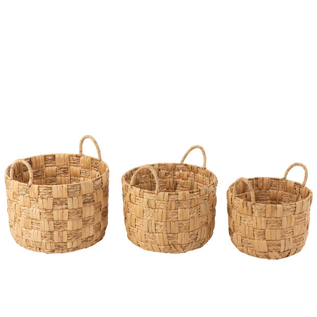 J-line - Set Van 3 Manden Rond Waterhyacint Naturel - 44x44x31cm