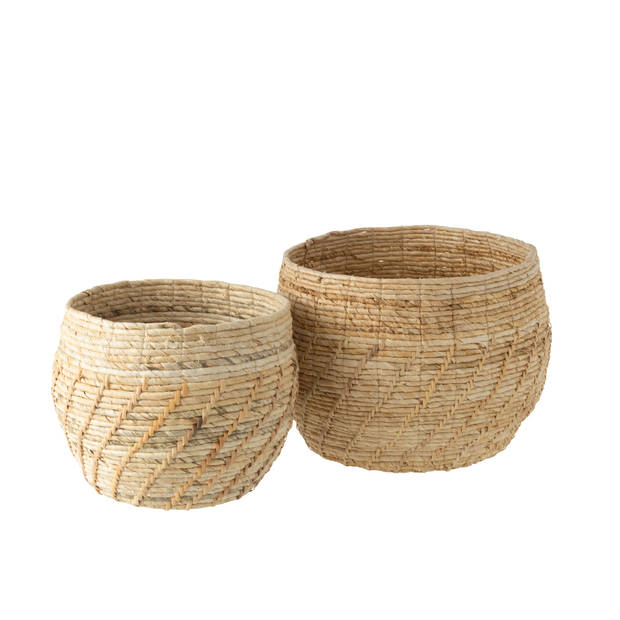 J-line - Set Van Twee Manden Raffael Rond Raffia Naturel - 46x46x34cm