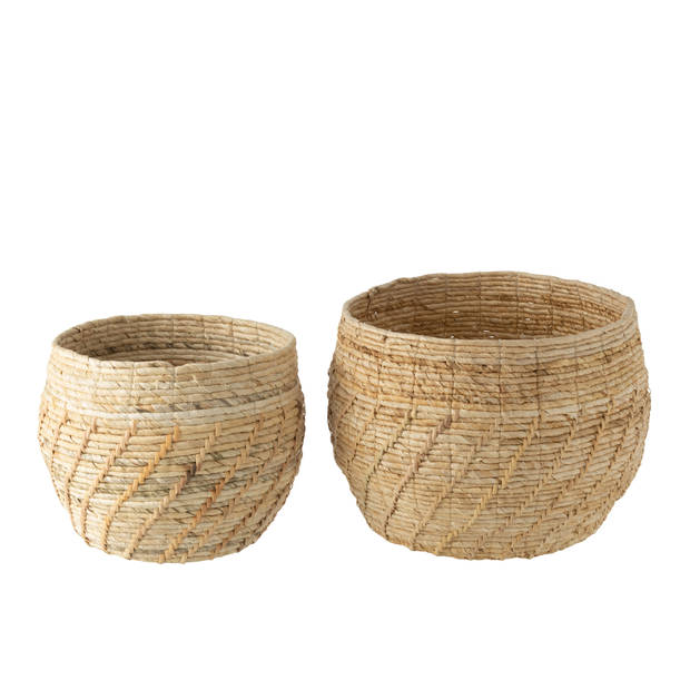 J-line - Set Van Twee Manden Raffael Rond Raffia Naturel - 46x46x34cm