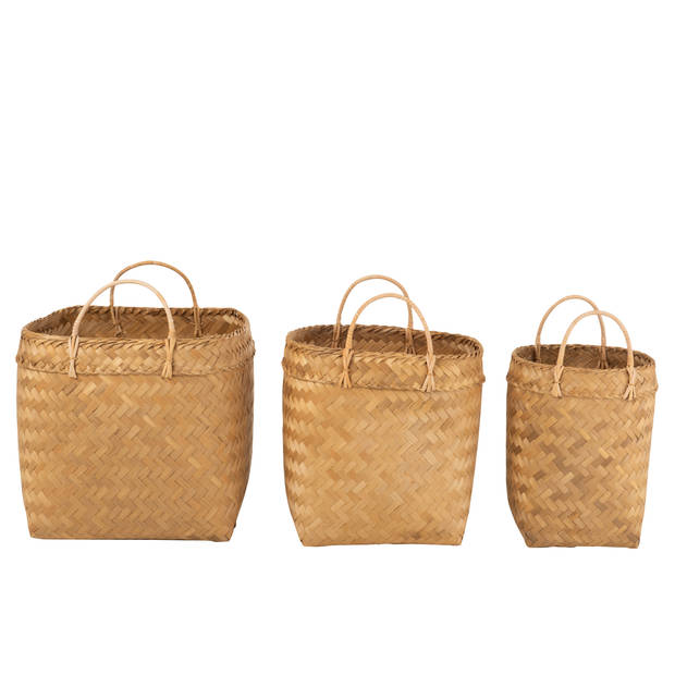 J-line - Set Van 3 Manden Vierkant Rotan Naturel - 44x44x46cm