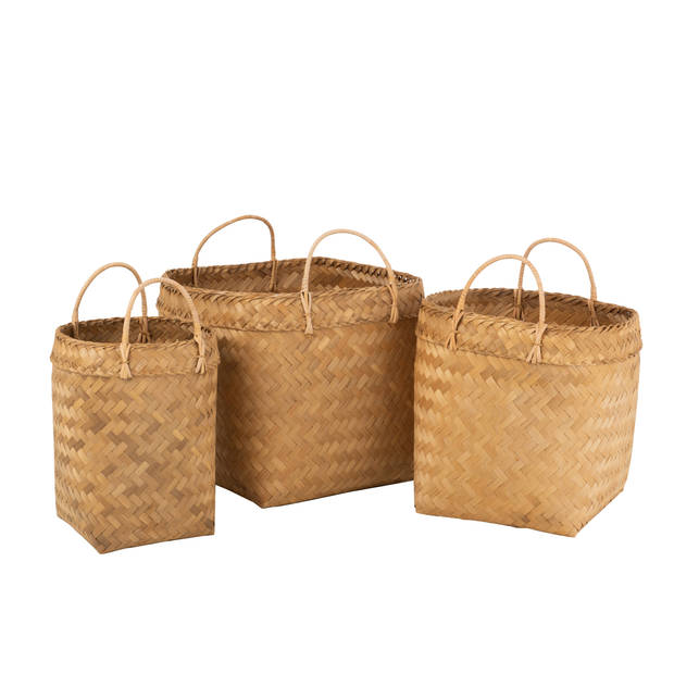 J-line - Set Van 3 Manden Vierkant Rotan Naturel - 44x44x46cm