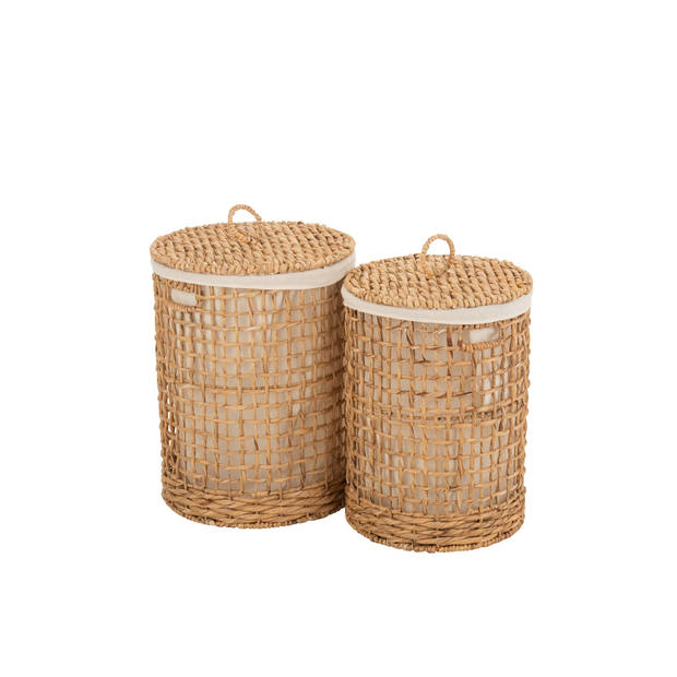 J-line - Set Van 2 Manden+deksel Was Waterhyacint Naturel - 42x42x55cm