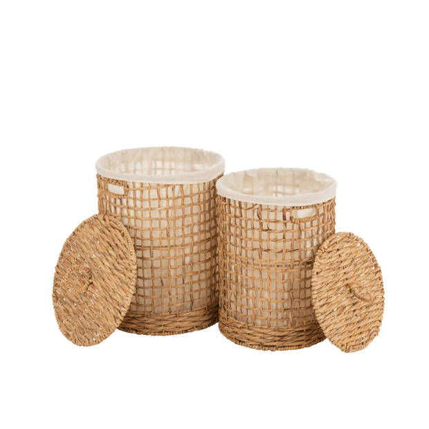 J-line - Set Van 2 Manden+deksel Was Waterhyacint Naturel - 42x42x55cm