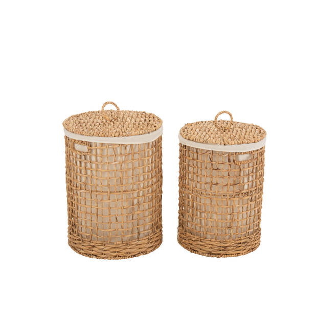 J-line - Set Van 2 Manden+deksel Was Waterhyacint Naturel - 42x42x55cm