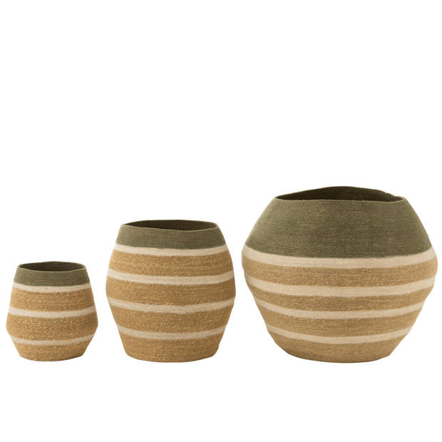 J-line - Set Van 3 Mand Strepen Zeegras Groen/naturel - 68x68x57cm