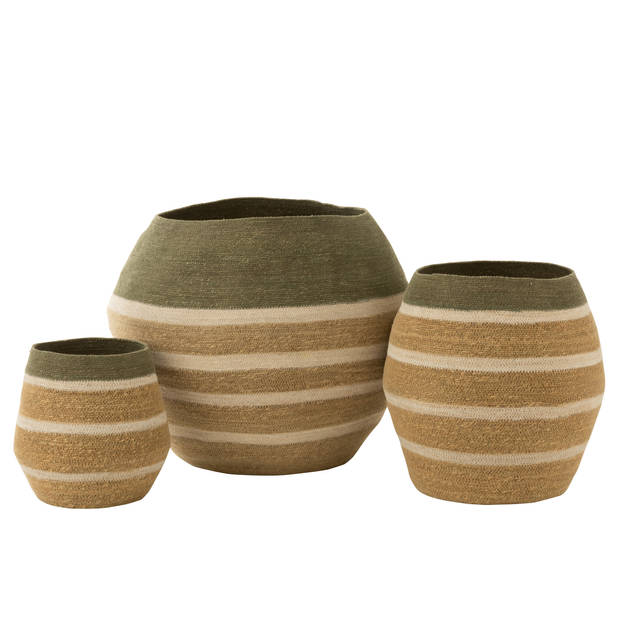 J-line - Set Van 3 Mand Strepen Zeegras Groen/naturel - 68x68x57cm