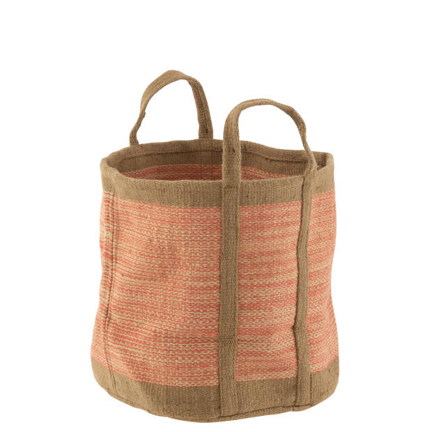 J-line - Mand Rond Met Handvaten Jute Naturel/roze - 60x40x40cm