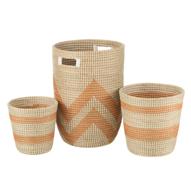 J-line - Set 3 Manden Gestreept Zeegras Oranje - 56x38x38cm