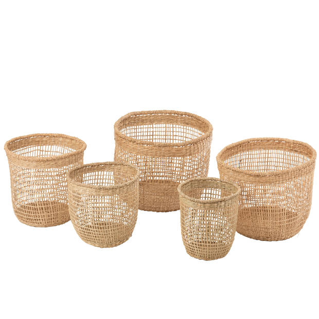 J-line - Set Van 5 Manden Oasis Zeegras Licht Naturel - 40x40x32cm