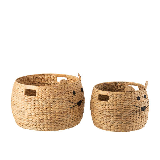 J-line - Set Van 2 Manden Kat Waterhyacinth Naturel - 48x48x36cm