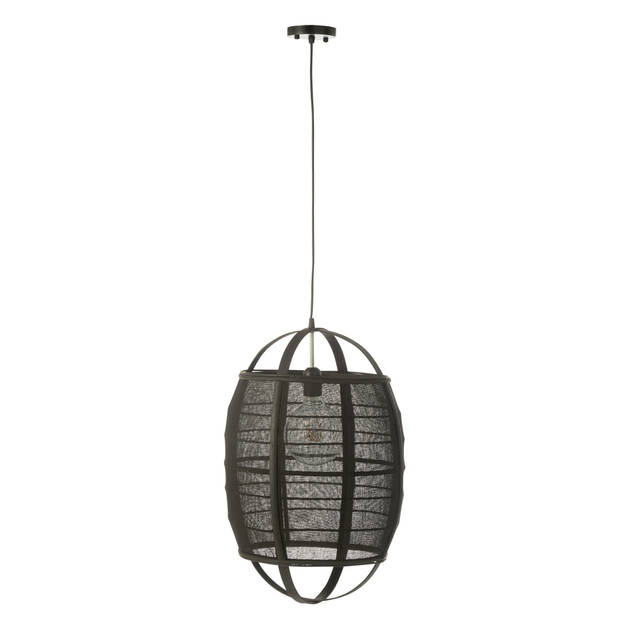 J-line - Hanglamp Ion Linnen/bamboe Zwart Small - 37x37x56cm