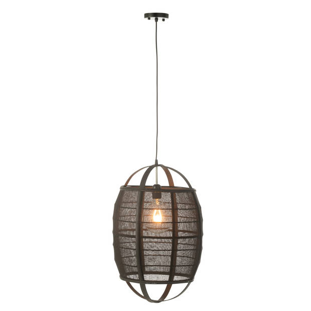 J-line - Hanglamp Ion Linnen/bamboe Zwart Small - 37x37x56cm