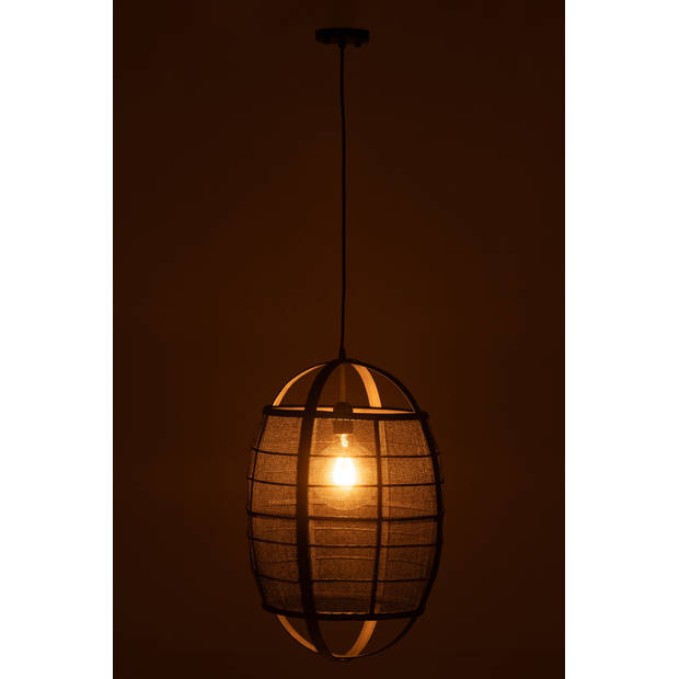 J-line - Hanglamp Ion Linnen/bamboe Zwart Small - 37x37x56cm