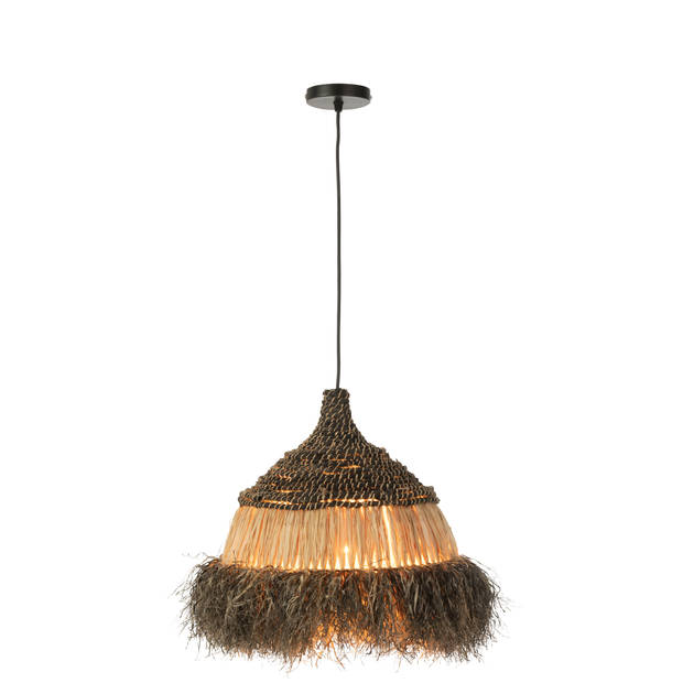 J-line - Hanglamp Rond Raffia Zwart/naturel Small - 36x36x40cm