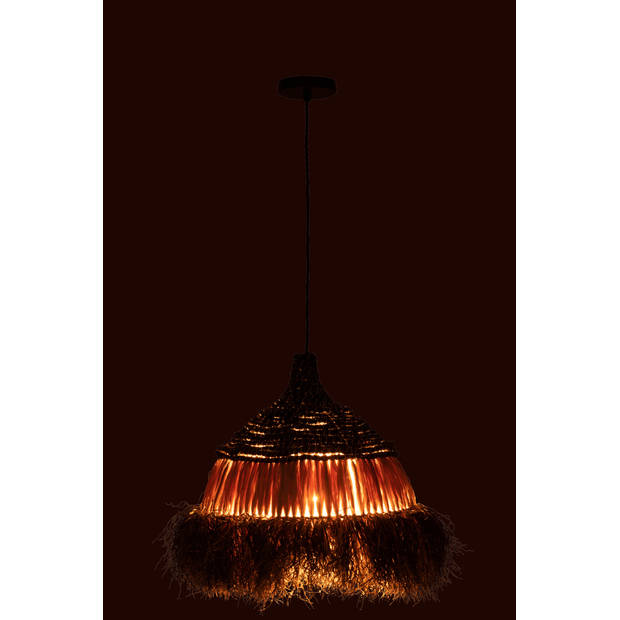 J-line - Hanglamp Rond Raffia Zwart/naturel Small - 36x36x40cm