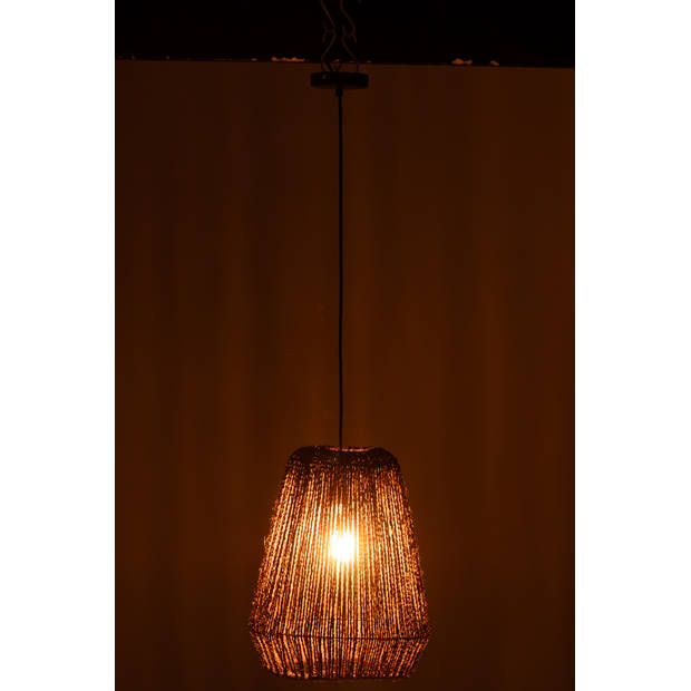 J-line - Hanglamp Vlecht Metaal/palm Zwart Small - 30x30x38cm