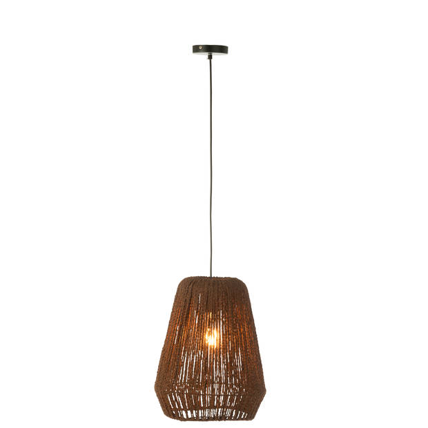 J-line - Hanglamp Vlecht Metaal/palm Zwart Small - 30x30x38cm