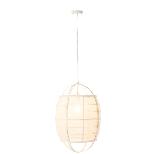 J-line - Hanglamp Ion Linnen/bamboe Wit Small - 37x37x56cm