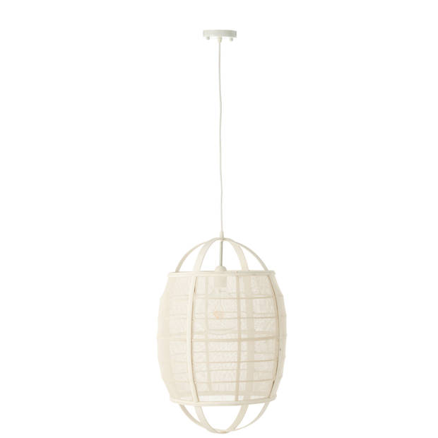 J-line - Hanglamp Ion Linnen/bamboe Wit Small - 37x37x56cm