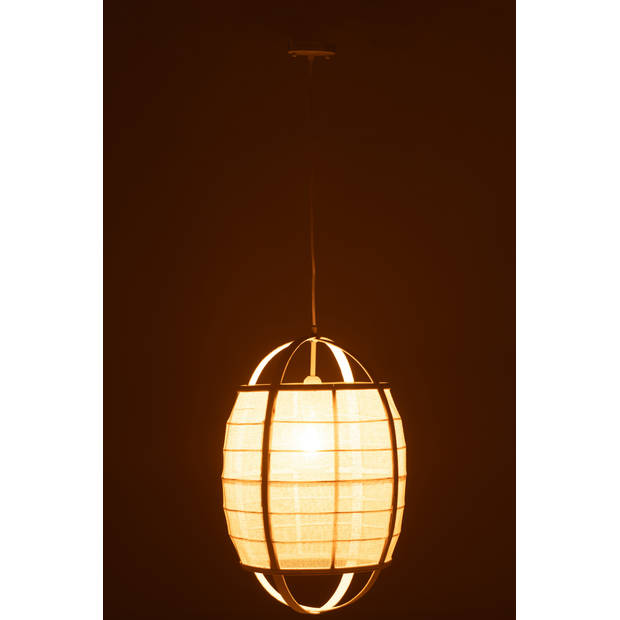 J-line - Hanglamp Ion Linnen/bamboe Wit Small - 37x37x56cm