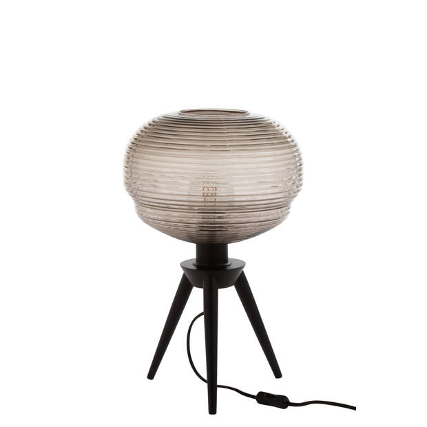 J-line - Tafellamp Teri Tripod Glas/hout Grijs/zwart - 30x30x47cm