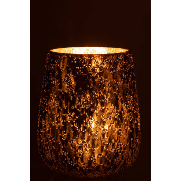 J-line - Windlicht Lise Glas Bruin/goud Large - 17.5x17.5x21cm