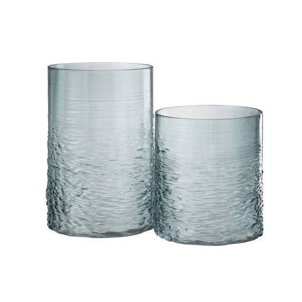 J-line - Windlicht Zee Glas Blauw Large - 19.5x19.5x30cm