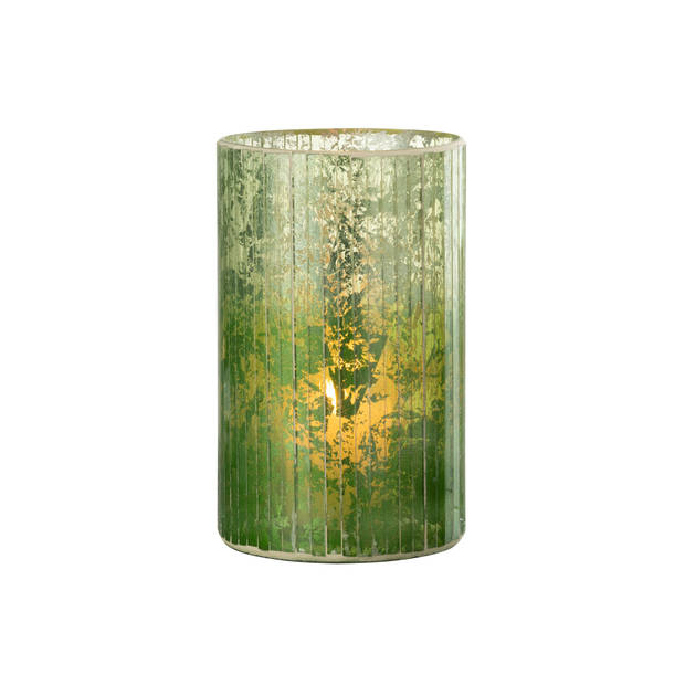 J-line - Windlicht Strepen Glas Groen Large - 12.5x12.5x21cm