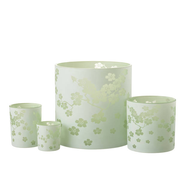 J-line - Windlicht Bloemen Glas Groen Extra Large - 24x24x24cm