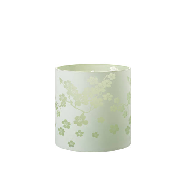 J-line - Windlicht Bloemen Glas Groen Extra Large - 24x24x24cm