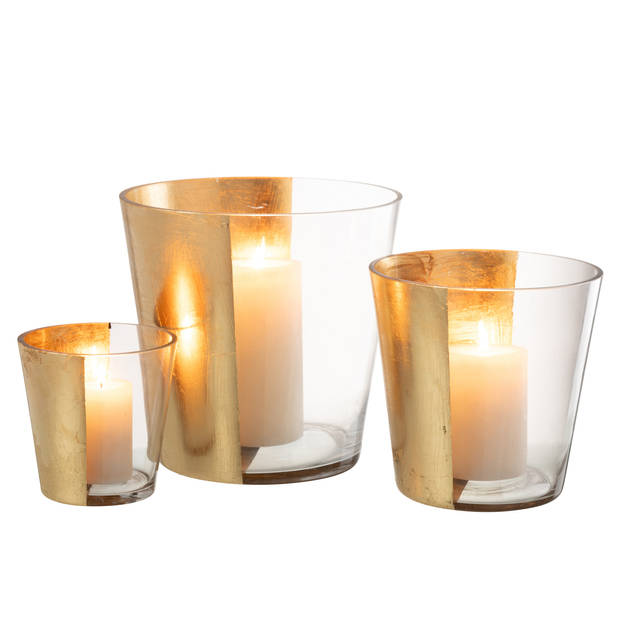 J-line - Windlicht Boe Glas Transparant/goud Large - 23x23x23cm