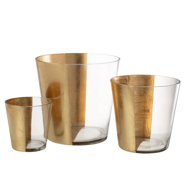 J-line - Windlicht Boe Glas Transparant/goud Large - 23x23x23cm