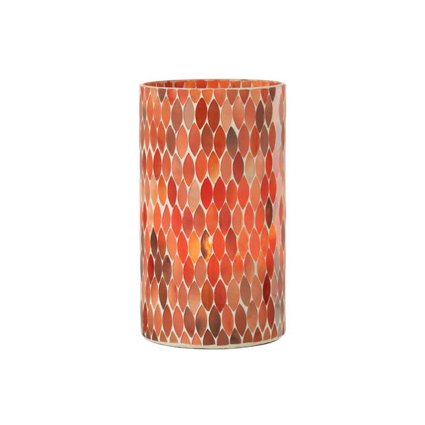 J-line - Windlicht Mozaiek Blad Glas Rood/oranje Large - 12.5x12.5x23cm