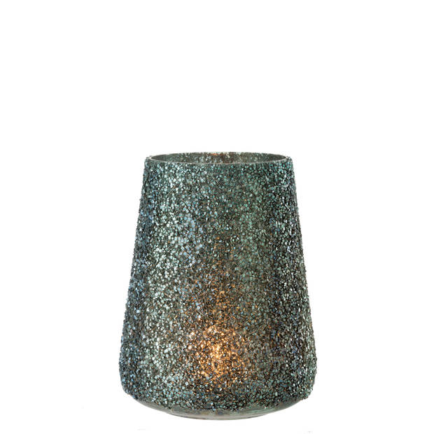 J-line - Windlicht Glitter Glas Donkergroen Large - 17x17x23cm