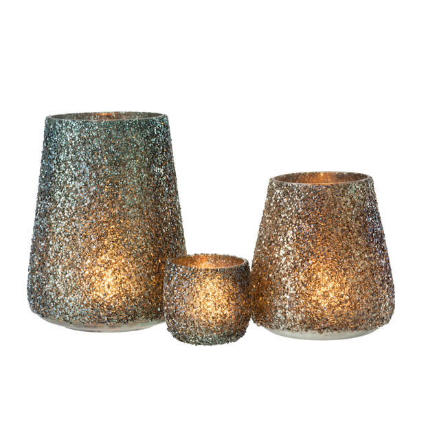 J-line - Windlicht Glitter Glas Donkergroen Large - 17x17x23cm