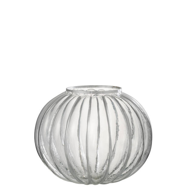 J-line - Windlicht Bol Streep Glas Transparant/zilver Large - 29.5x29.5x24cm