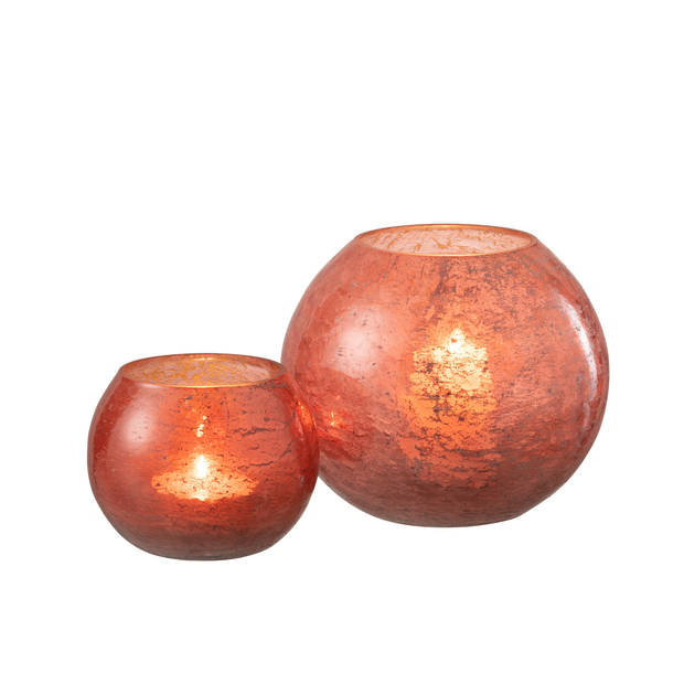 J-line - Windlicht Nuria Bal Glas Terracotta Large - 18.5x18.5x16cm