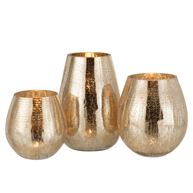 J-line - Windlicht Eivorm Craquele Glas Goud Large - 19x19x26cm