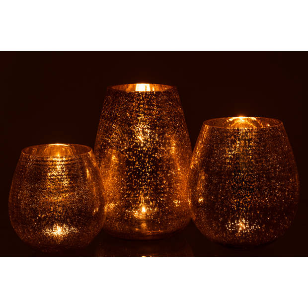 J-line - Windlicht Eivorm Craquele Glas Goud Large - 19x19x26cm