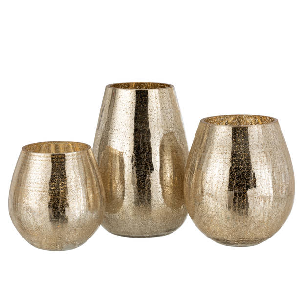 J-line - Windlicht Eivorm Craquele Glas Goud Large - 19x19x26cm