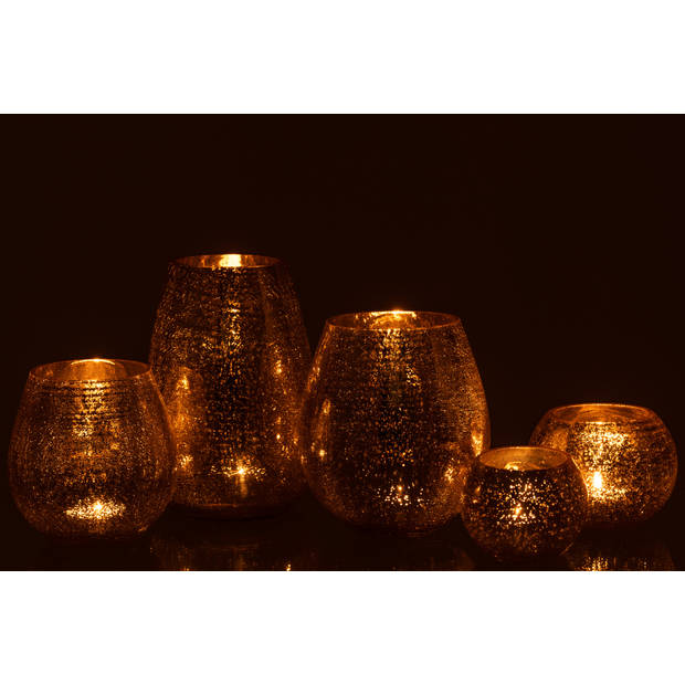 J-line - Windlicht Eivorm Craquele Glas Goud Large - 19x19x26cm