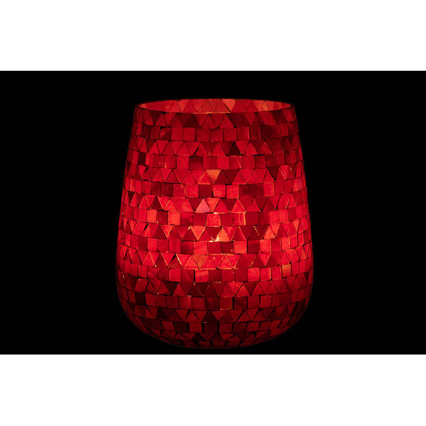 J-line - Windlicht Mozaiek Driehoek Glas Rood/roze Large - 17x17x21cm