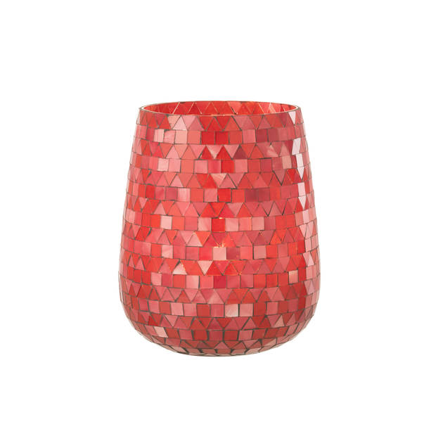 J-line - Windlicht Mozaiek Driehoek Glas Rood/roze Large - 17x17x21cm